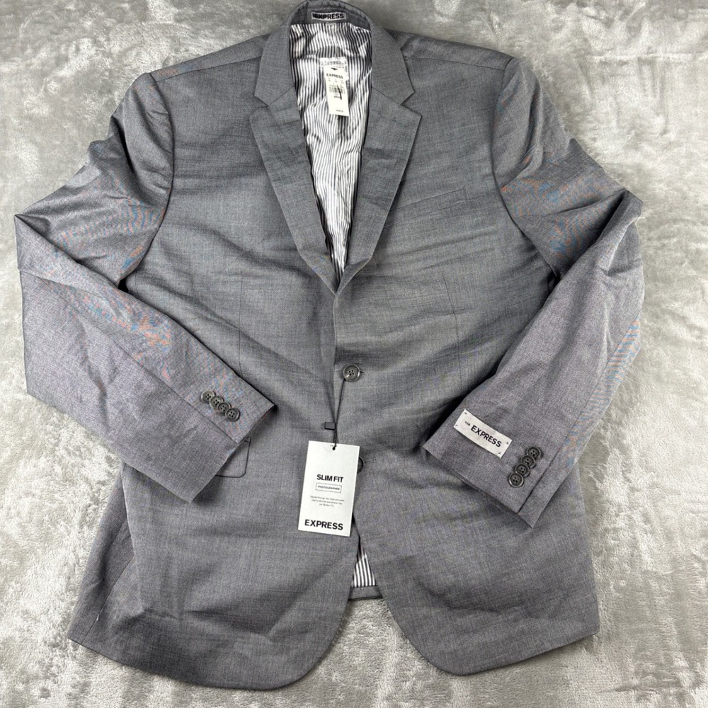Express Suit Jacket Mens 44R Photographer Gray Slim Fit NEW